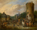 Een dorpsscène - Pieter Bout — weergave van het kunstwerk