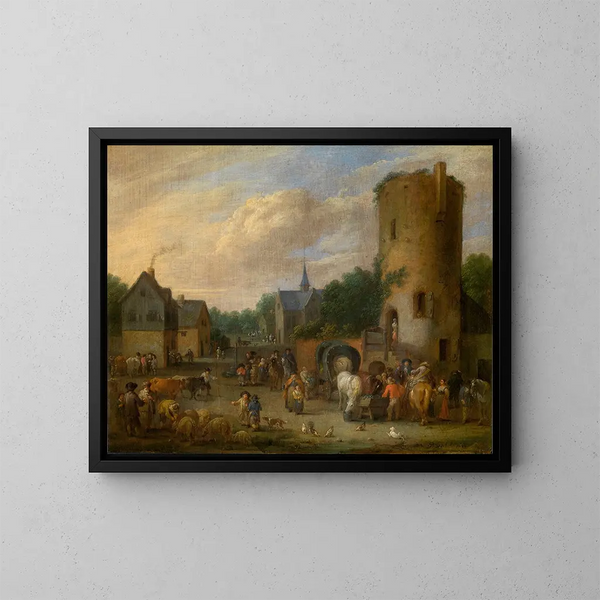 A village scene - Pieter Bout — framed artwork on a wall