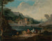 Een elegant paar aan de rand van een meer - Pieter Bout — weergave van het kunstwerk