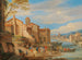 De haven van Ripa Grande in Rome met handelaren in gesprek - Pieter Bout — weergave van het kunstwerk
