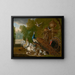 Een pauw, een kalkoen, een haan, een kip, duiven, andere vogels en konijnen in een parklandschap - Pieter Casteels III — ingelijst kunstwerk aan de muur