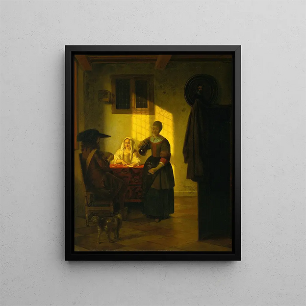 Pieter De Hooch - A Couple Playing Cards with a Serving Woman.webp