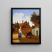 van Delftse binnenplaats 's avonds, een vrouw die weeft - Pieter de Hooch — ingelijst kunstwerk aan de muur