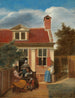 Personages dans une cour derrière une maison - Pieter de Hooch — weergave van het kunstwerk