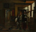 Binnenlands schilderij met een jong stel - Pieter de Hooch — weergave van het kunstwerk