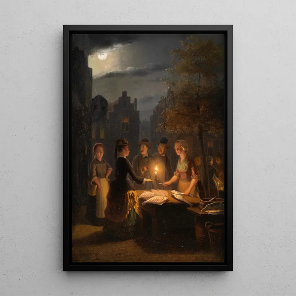 Au marché de nuit - Pieter Gerardus Sjamaar — ingelijst kunstwerk aan de muur