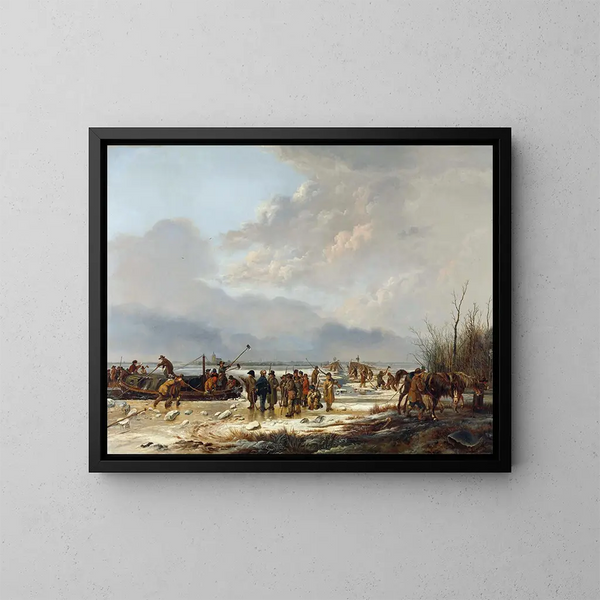 Breaking the Ice on the Karnemelksloot in Naarden, January 1814 - Pieter Gerardus van Os — framed artwork on a wall