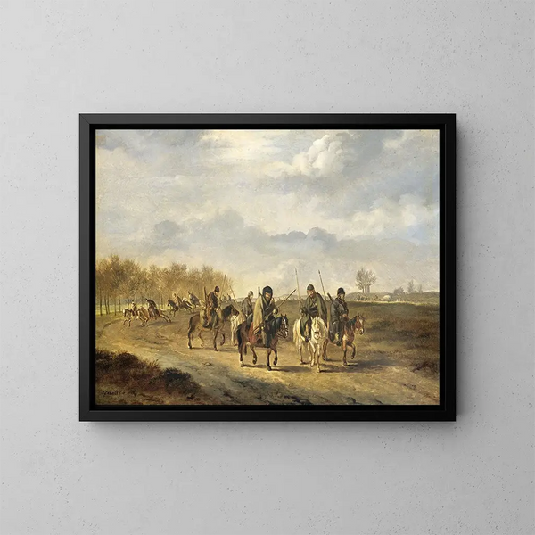 Cossacks painting on a country road near Bergen, North Holland, 1813 - Pieter Gerardus van Os — framed artwork on a wall