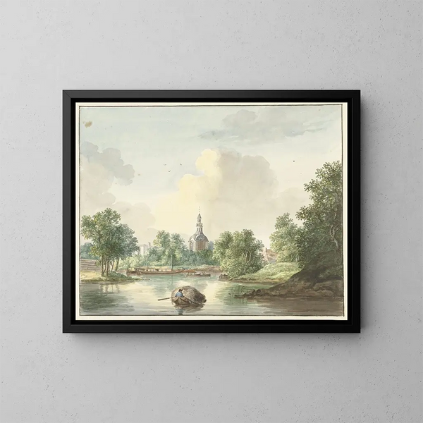 La porte de Hogerwoerd à Leyde vue depuis le canal - Pieter Gerardus van Os — framed artwork on a wall
