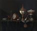 Natuurschilderij met een eierdop van struisvogel en de erfenissen Whitfield - Pieter Gerritsz van Roestraeten — weergave van het kunstwerk
