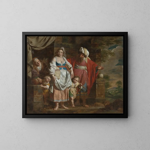 Abraham jagend Agar en Ismaël - Pieter Jozef Verhaghen — ingelijst kunstwerk aan de muur