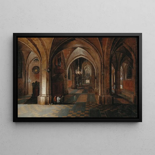 Night Interior Church - Pieter Neeffs the Elder — framed artwork on a wall