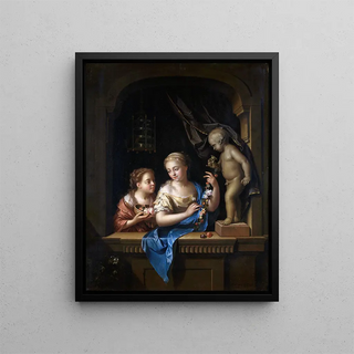 Pieter Van Der Werff - Two Girls with Flowers by a Statue of Cupid.webp