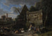 Landschapskunstdruk met oude ruïnes en een kudde rustend op de voorgrond - Pieter van Bloemen — weergave van het kunstwerk