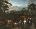 Landschap met boeren, soldaten en vee - Pieter van Bloemen — weergave van het kunstwerk
