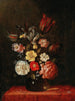 Rozen, tulpen en irissen in een glazen vaas - Pieter van de Venne — weergave van het kunstwerk