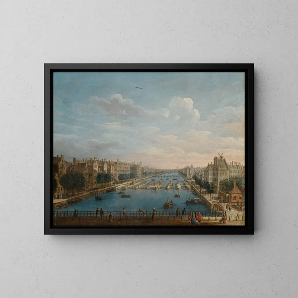 a view of the Binnen Amstel facing north - Pietro Bellotti — framed artwork on a wall