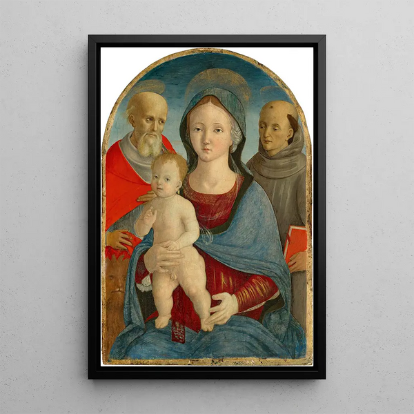 La Vierge à l'Enfant avec les saints Jérôme et Antoine de Padoue - Pietro di Francesco degli Orioli — ingelijst kunstwerk aan de muur