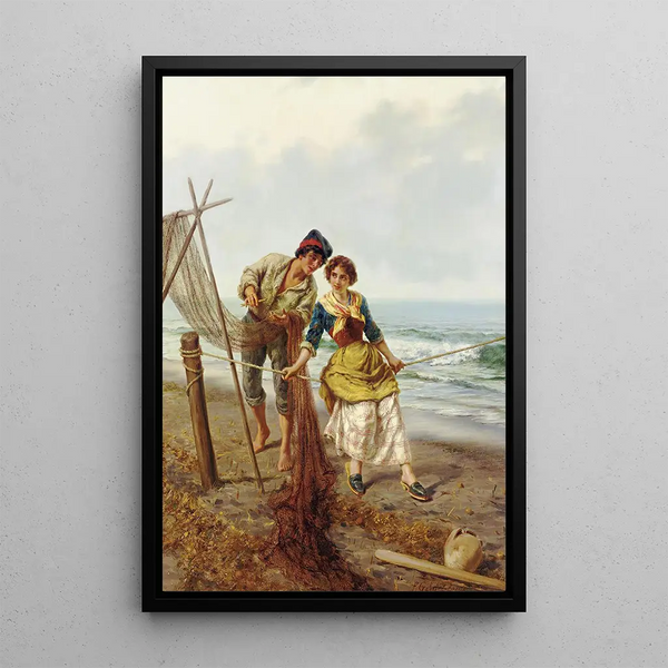 Le filet du pêcheur - Pietro Gabrini — ingelijst kunstwerk aan de muur