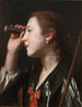 Meisje dat door een telescoop kijkt - Pietro Rotari — weergave van het kunstwerk