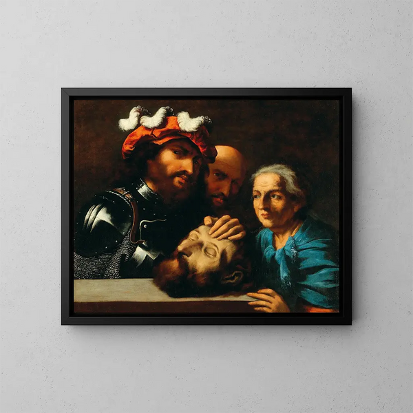 Herod with the Head of Saint John the Baptist - Pietro della Vecchia — framed artwork on a wall
