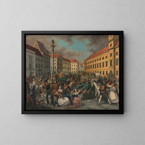 L'enlèvement des enfants polonais à Varsovie par les Moscovites en 1831 - Piotr Michałowski — framed artwork on a wall
