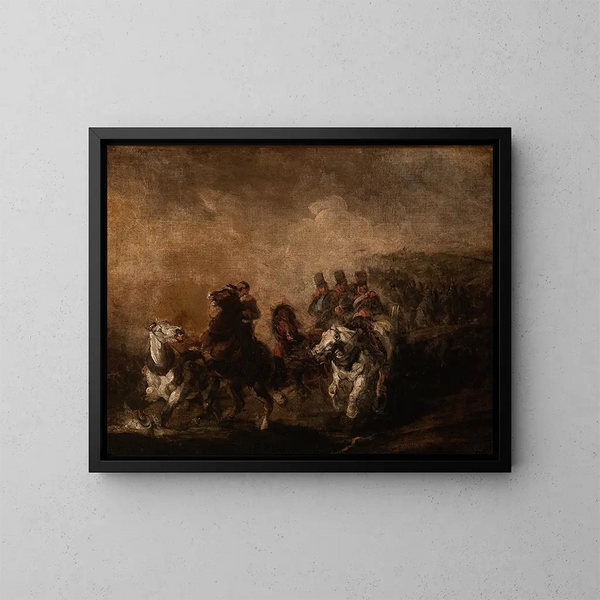 Artillerie traversant un ruisseau - Piotr Michałowski — framed artwork on a wall