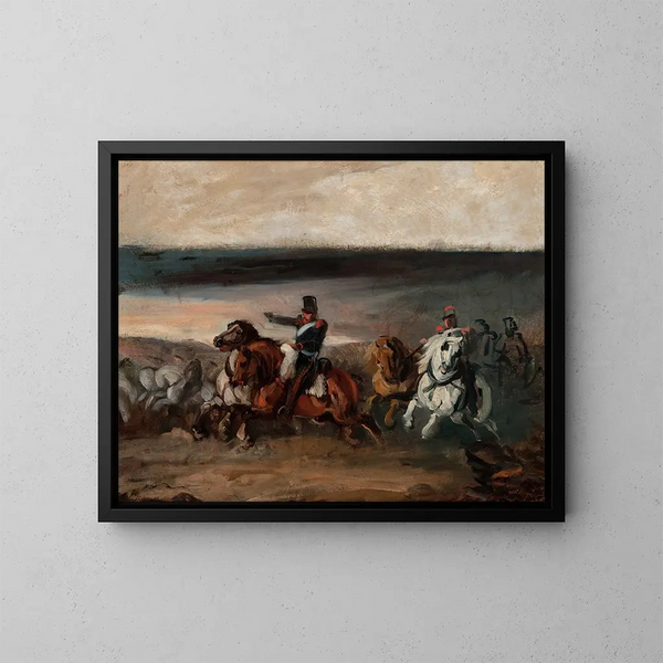 Attack of the French artillery - Piotr Michałowski — framed artwork on a wall
