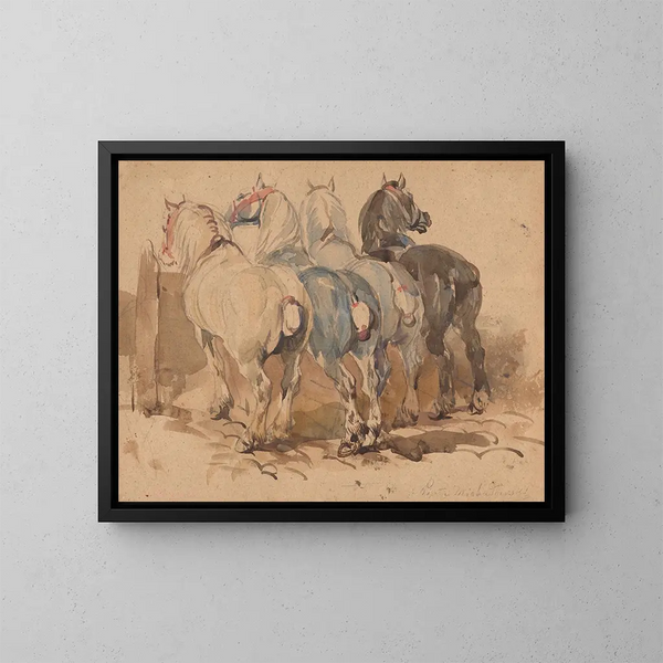 Horses at the manger - Piotr Michałowski — framed artwork on a wall