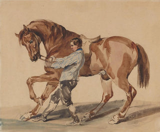 Piotr Michaowski - Stableman with a chestnut horse.webp