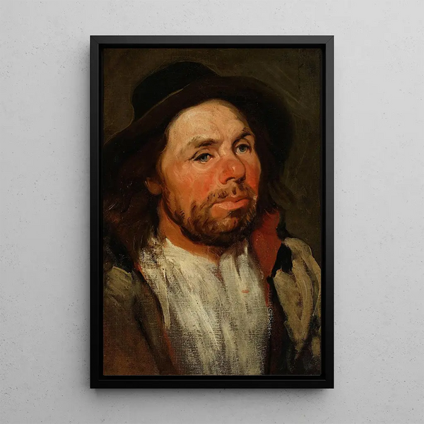 Study of a peasant with a hat - Piotr Michałowski — framed artwork on a wall