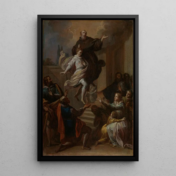 a Miracle of Saint Joseph of Cupertino 1603-1663 - Placido Costanzi — framed artwork on a wall
