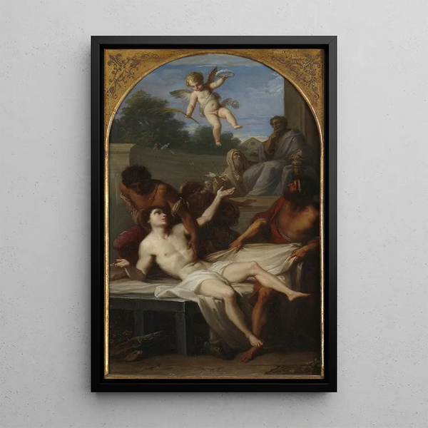The Martyrdom of Saint Laurent - Placido Costanzi — framed artwork on a wall