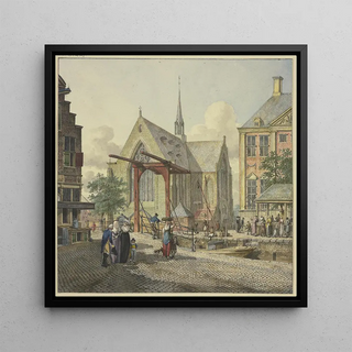 Porte de l'écluse près d'une église, à gauche une dame voilée, un officier et une dame avec un garçon - Johannes Huibert Prins