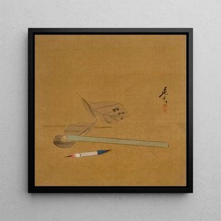 Porte-pinceau et feuilles - Shibata Zeshin