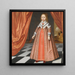 Portret van een jong meisje voor een rode gordijn, een landschap daarachter - Nederlandse school — ingelijst kunstwerk aan de muur