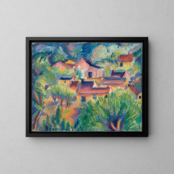 Houses and Landscape - Preston Dickinson — framed artwork on a wall