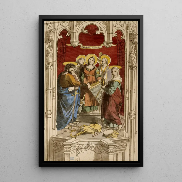 Assembly of saints in an architectural setting - Prosper Lafaye — framed artwork on a wall