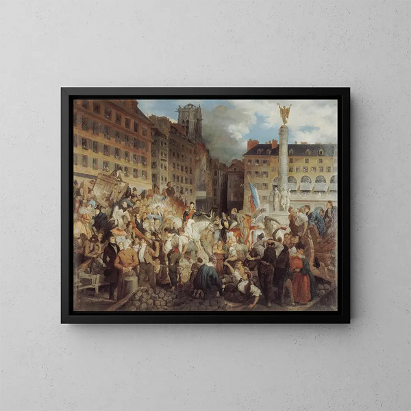 the Duke of Orléans going to the town hall, crossing the Châtelet square on July 31, 1830 - Prosper Lafaye — framed artwork on a wall