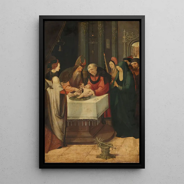 Circumcisie van Christus, linker paneel van een retabel - Pseudo Jan Wellens de Cock — ingelijst kunstwerk aan de muur