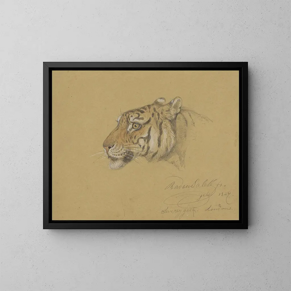 Tête de tigre - Raden Saleh — framed artwork on a wall