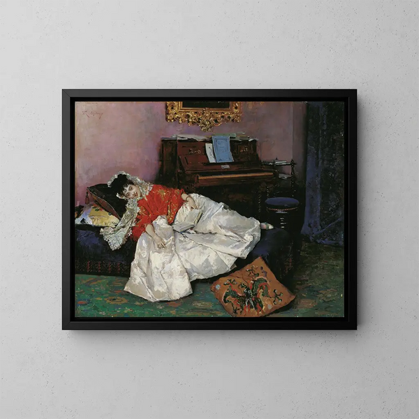La lecture d'Aline Masson - Raimundo de Madrazo y Garreta — ingelijst kunstwerk aan de muur