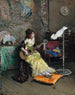 Vrouw met een papegaai - Raimundo de Madrazo y Garreta — weergave van het kunstwerk