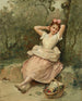 Jong meisje zittend aan de voet van een boom - Raimundo de Madrazo y Garreta — weergave van het kunstwerk