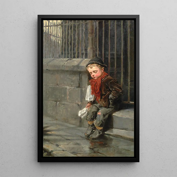 Petit vendeur de journaux - Ralph Hedley — framed artwork on a wall