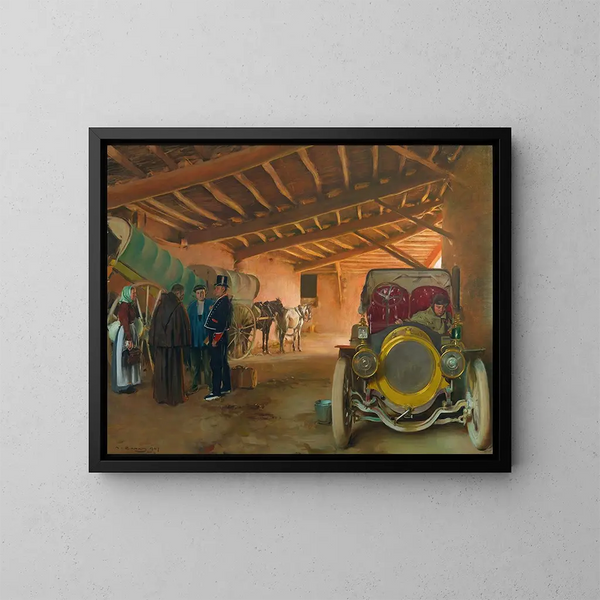 The Car Garage - Ramon Casas — framed artwork on a wall