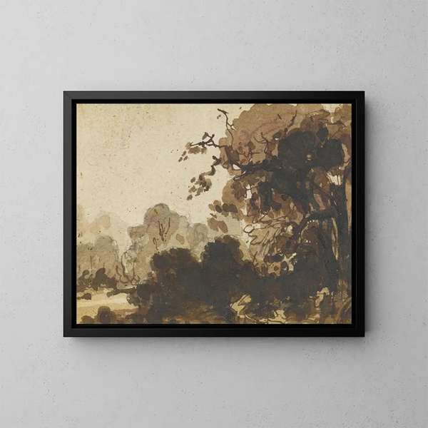 Study of a wooded landscape with trees - Ramsay Richard Reinagle — framed artwork on a wall