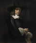 portret van een heer met een hoge hoed en handschoenen - Rembrandt van Rijn — weergave van het kunstwerk