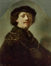 Zelfportret met zwarte pet - Rembrandt van Rijn — weergave van het kunstwerk