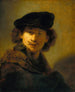 Zelfportret met fluwelen hoed - Rembrandt van Rijn — weergave van het kunstwerk